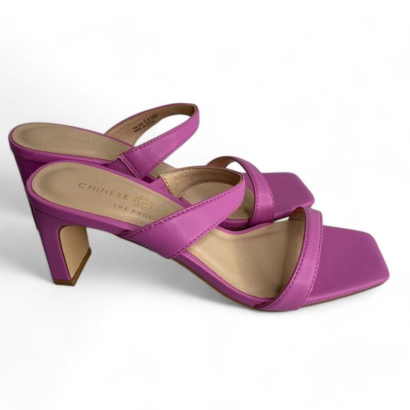 Chinese Laundry Strappy Heel Slides Women's SZ‎ 5.5 Sandals Pink Rose Square Toe - Picture 1 of 7